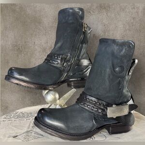 A.S.98 SEBASTIAN Booties | Blue Sz 39 | Italian Leather Moto Ankle Boots | EUC